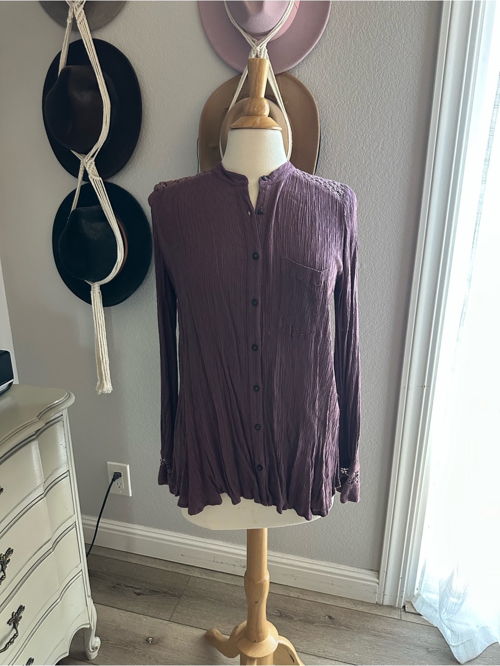 Free People Mauve Purple Crinkled Button-Down Shirt